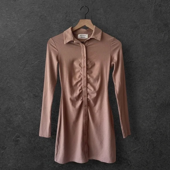 Reformation Jeans Tan Long Sleeve Dress Ribbed Amy Knit Dress Size XS - Picture 3 of 12